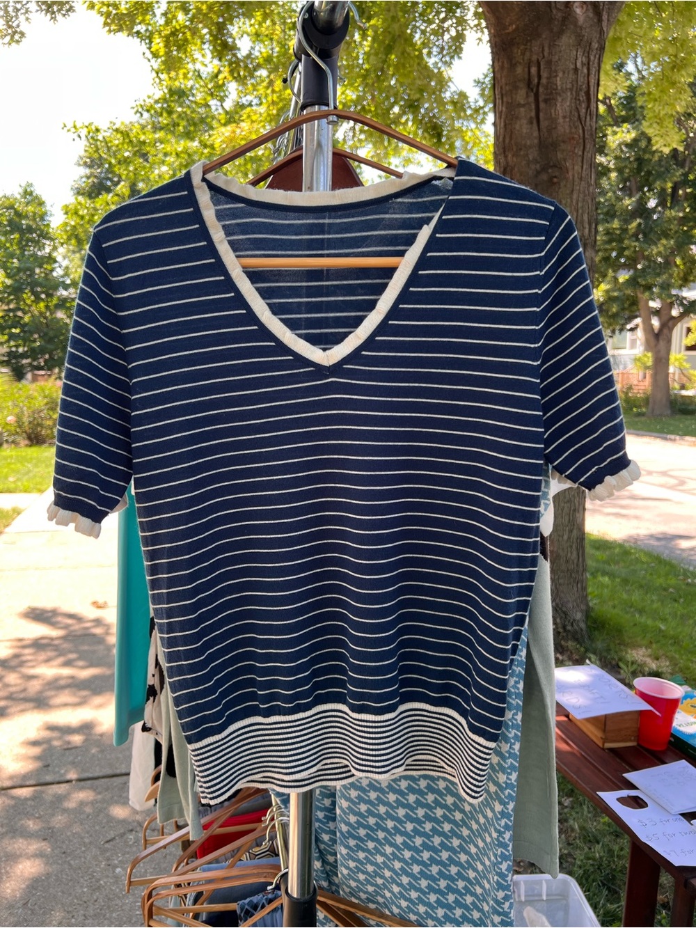 Navy Striped V-Neck Knit Top - Classic Casual